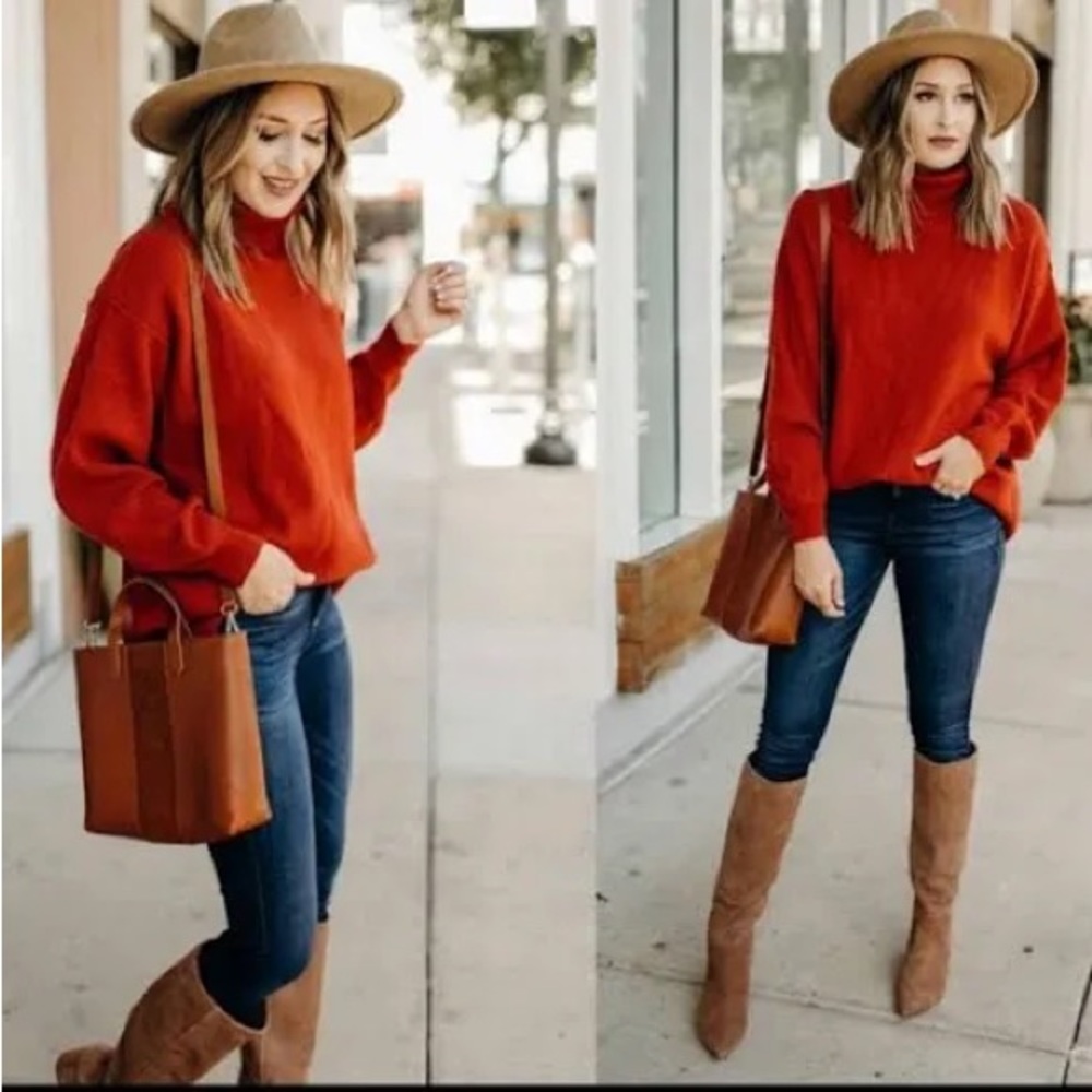Free People Softly Structured Women’s Small Knit Tunic Brick Red Sweater Size S